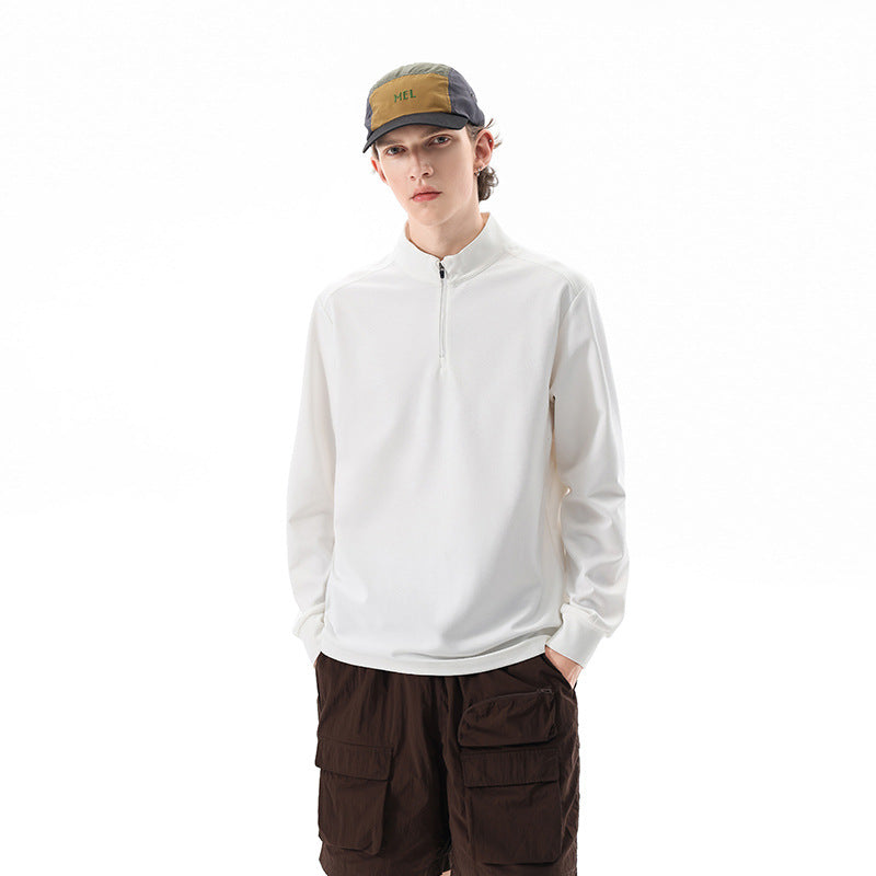 Herr Oversized Halv Dragkedja College-Tröja med Ståkrage och Side Fickor med Dragkedja