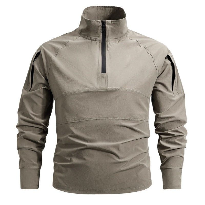 Herr Tactical Halv Dragkedja Softshell Pullover med Arm Fickor och Hög Krage
