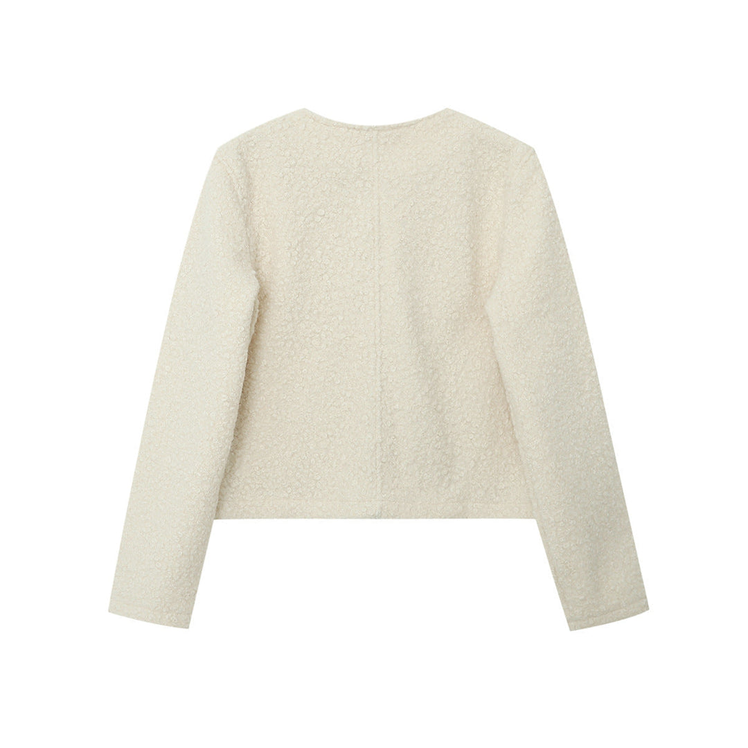 Dam Cropped Boucle jacka med Round Neckline, Flap fickor och Shimmering Decorative knappar