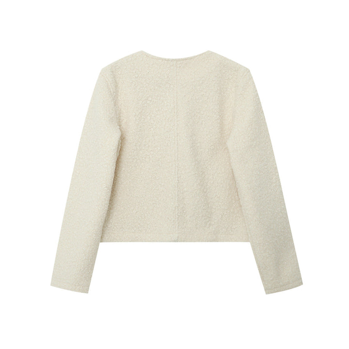 Dam Cropped Boucle jacka med Round Neckline, Flap fickor och Shimmering Decorative knappar