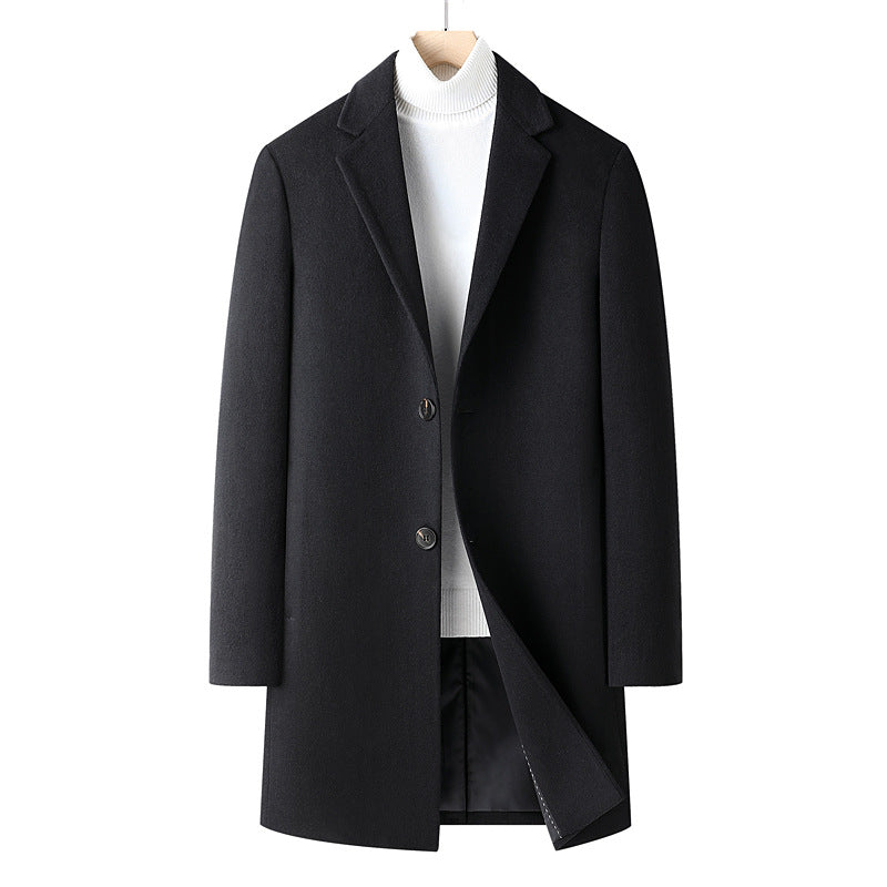 Herr Single-Breasted Ull Blandning Overcoat med Narrow Lapels och Smal Passform