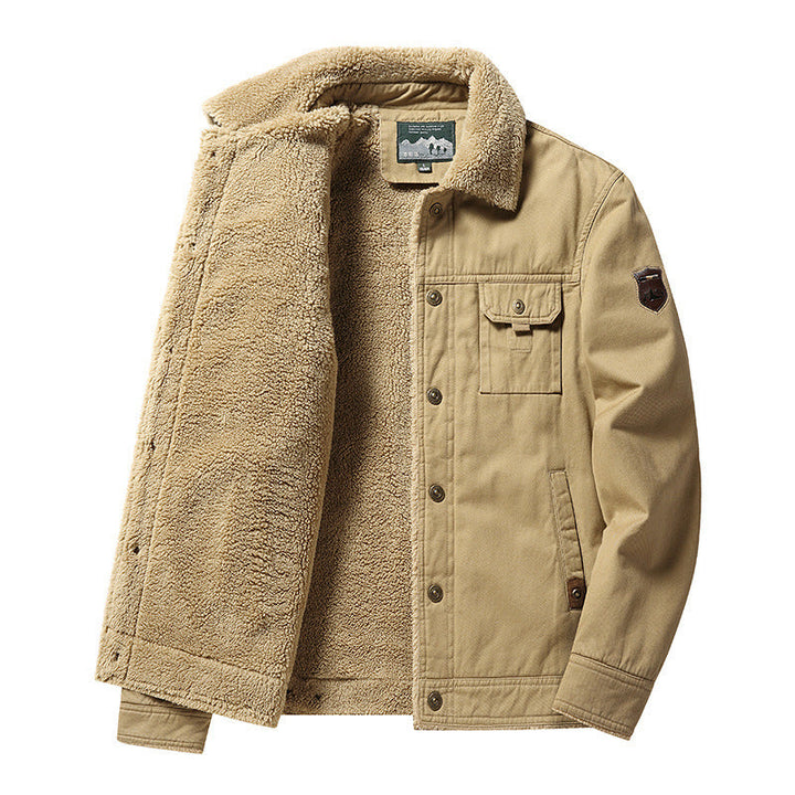 Herr Canvas Trucker Överskjorta med Heltäckande Teddy Fleecefoder och Skjorta Krage
