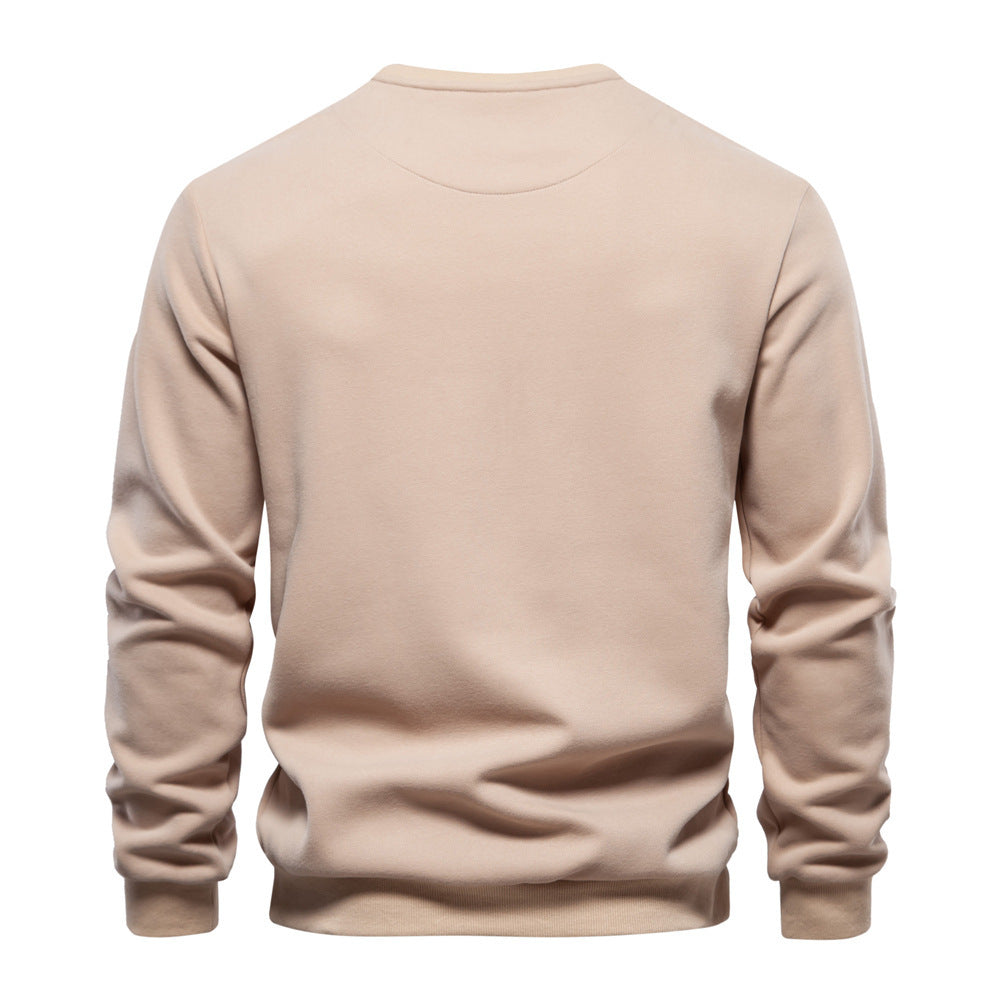 Herr Nano College-Tröja med Round Neck, Lapp Bröstficka med Horizontal Dragkedja och Ribbad Fåll
