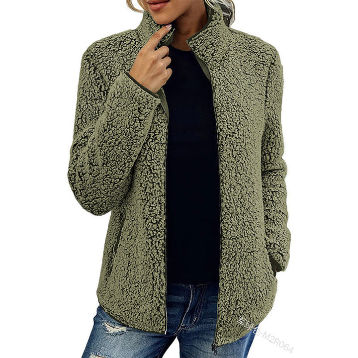 Dam cozy teddy fleecejacka med ståkrage och dragkedja