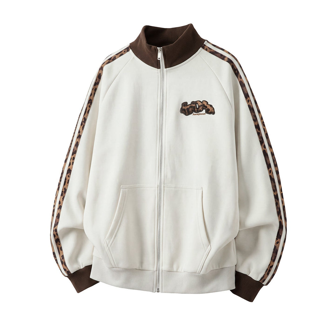 Unisex Training Jacka med Leopard Kant och Front Dragkedja