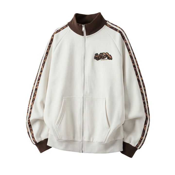 Unisex Training Jacka med Leopard Kant och Front Dragkedja