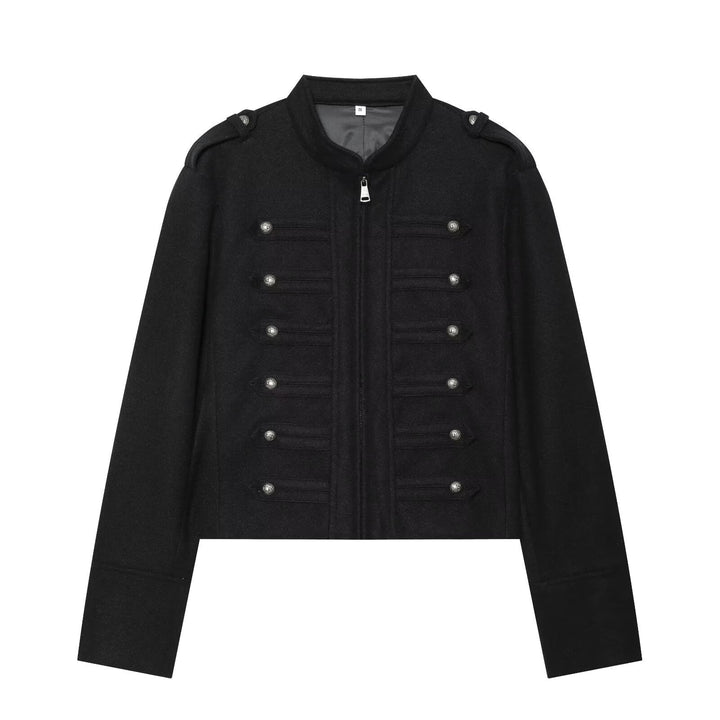Dam Military Inspired Kort Ull Jacka med Stå Krage