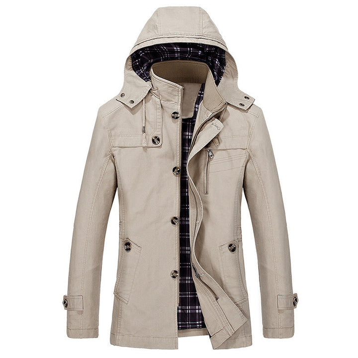 Herr Water-Repellent med Huva Field Jacka med Rutig Termisk Foder, Concealed Dragkedja Slå, och Funktionell Fickor.