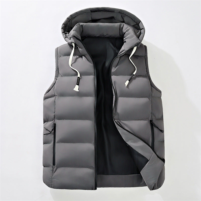 Herr Quiltad med Huva Väst med Vindtät Outer Layer och Concealed Fickor med Dragkedja