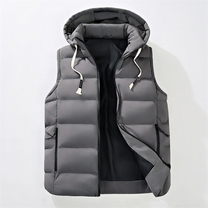Herr Quiltad med Huva Väst med Vindtät Outer Layer och Concealed Fickor med Dragkedja