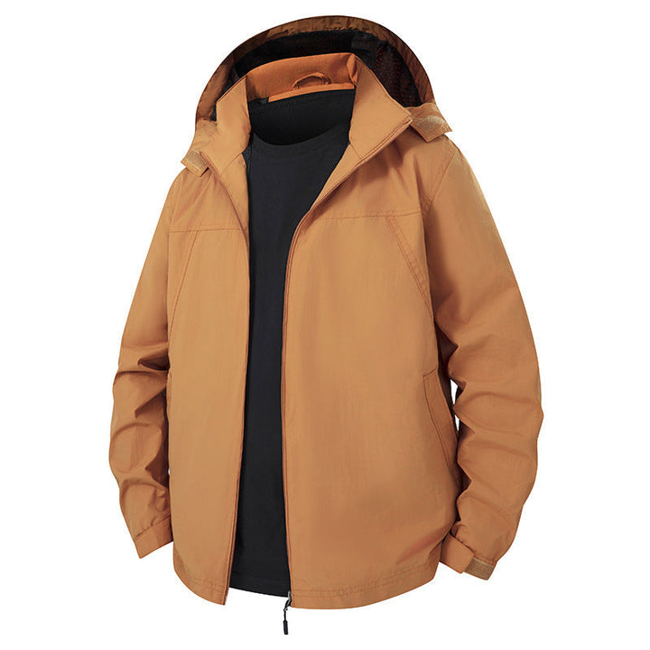 Herr Lätt Water-Repellent med Huva Shell Jacka med Andningsbar Mesh Foder och Adjustable Fåll
