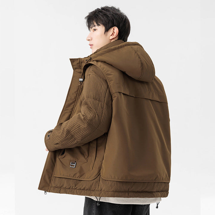 Herr Vadderad Winterjacke med Huva, Quiltad Ärmel och Cargo-Taschen