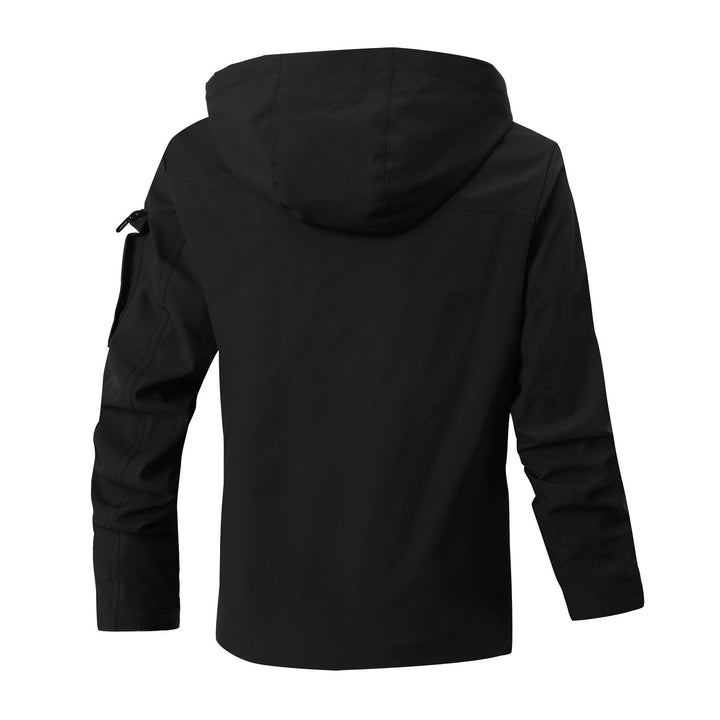 Herr Vindtät Softshell Jacka med Huva, Rutig Innerfoder och Multifunktionell Fickor