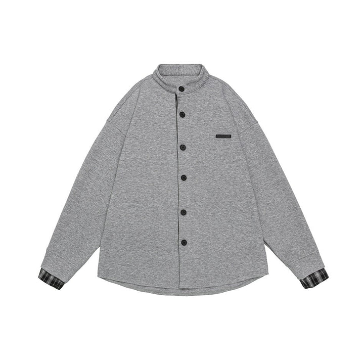Unisex Oversized Skjorta Jacka i Sweat Overlay med Ståkrage och Rutig Inner Cuff