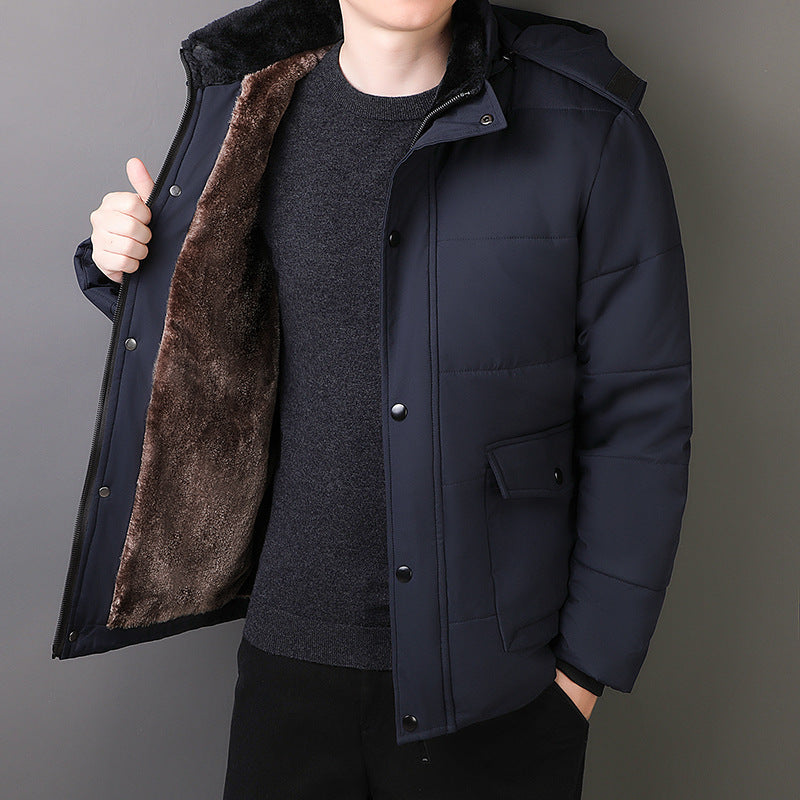 Herr Short-Cut Quiltad Thermo Quiltad Jacka med Quiltad Foder och Faux Fur Krage