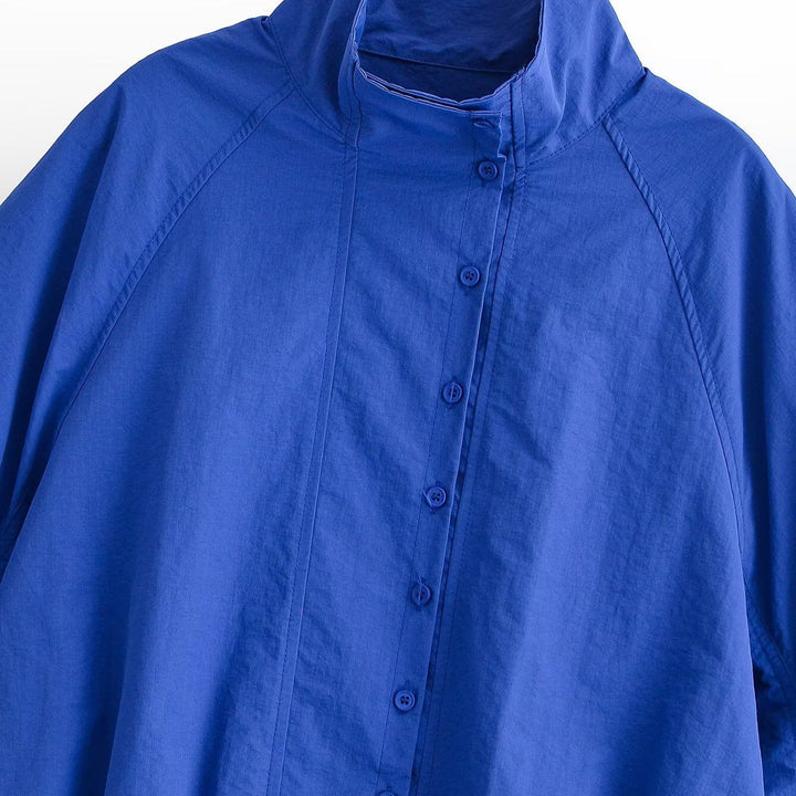 Dam Kort Blouson Jacka med Stå Krage, Voluminous Balloon Ärmar och Drawstring Nederkant