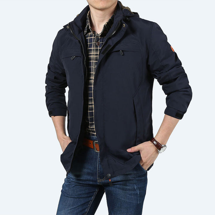 Herr Lätt Funktionell Fält Parka med Huva och Multifunctional Fickor
