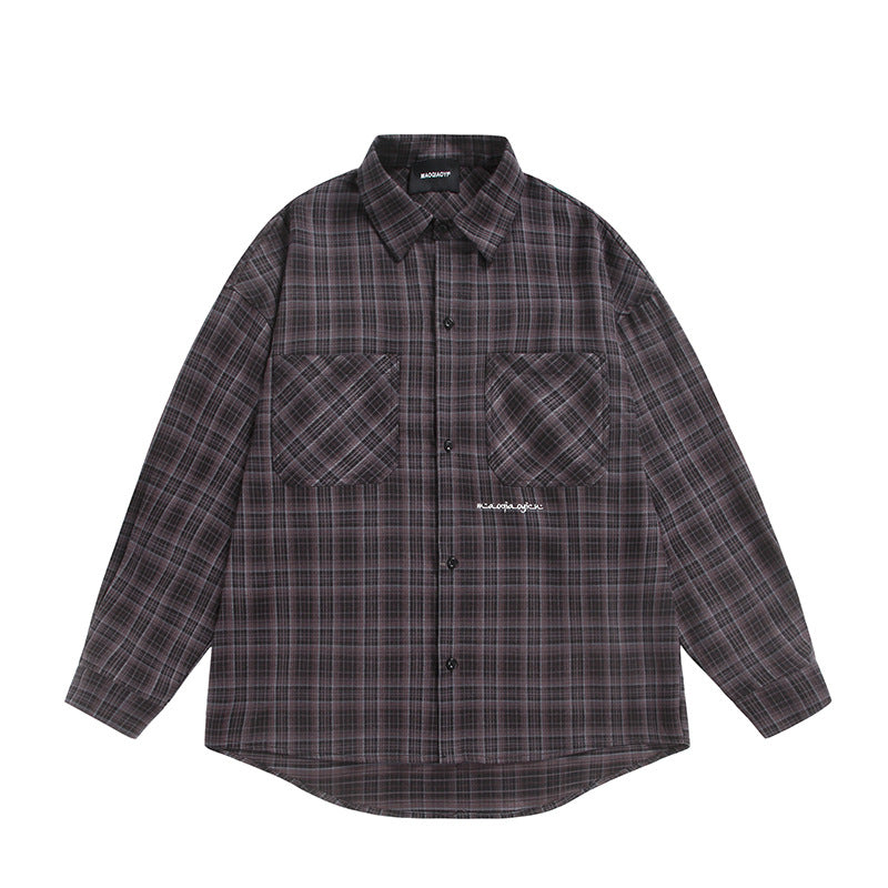 Unisex Check Skjorta Jacka i Boxig Skärning med Stor Bröst Lockfickor och Extended Fåll