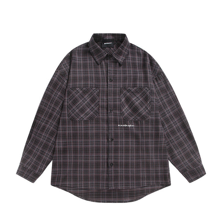 Unisex Check Skjorta Jacka i Boxig Skärning med Stor Bröst Lockfickor och Extended Fåll
