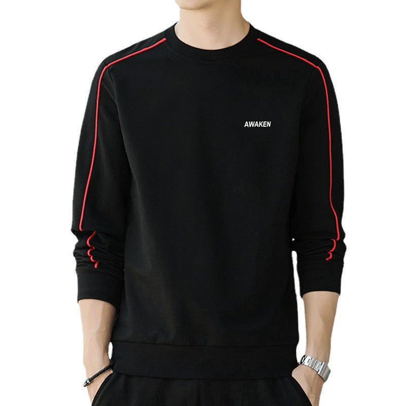 Herr Crewneck College-Tröja med Contrast Piping och Smal Silhuett