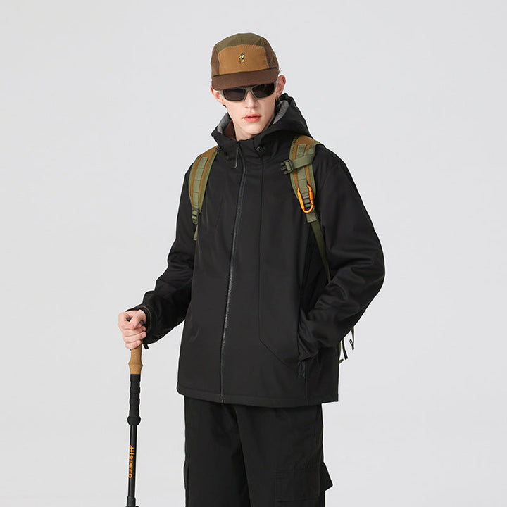 Herr Minimalistisk Softshell Regn Jacka med Dold Dragkedja, Integrerad Huva, och Andningsbar Mesh Foder
