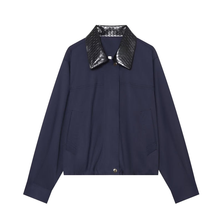 Dam Lätt Oversize Blouson Jacka med Contrasting Embossed Faux Läder Krage