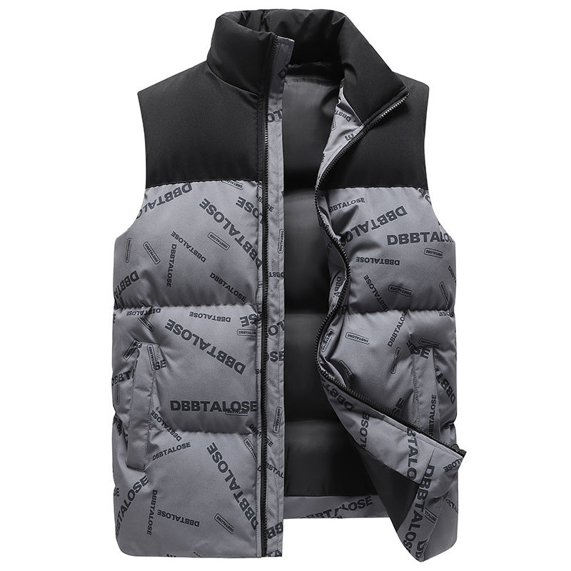 Herr Urban Quiltad Puffer Väst med Hög Krage, Kontrast Axel Section och Heltäckande Logo Tryck
