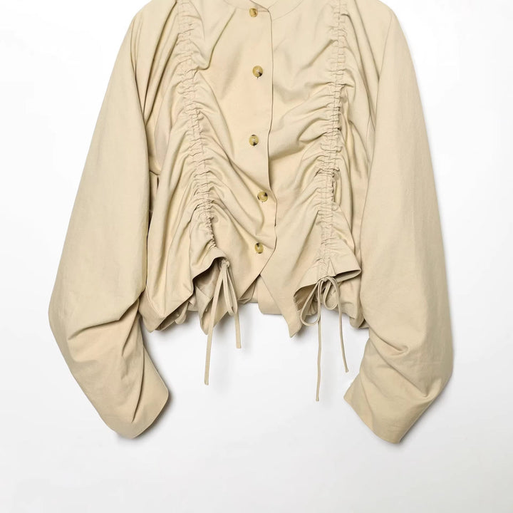 Dam Kort Gathered Blouson Jacka med Stora Peter Pan Krage
