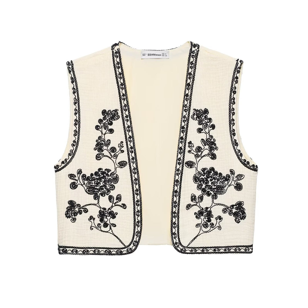 Dam lätt embroidered bomull väst i Boho stil med V-neckline och decorative edge kant