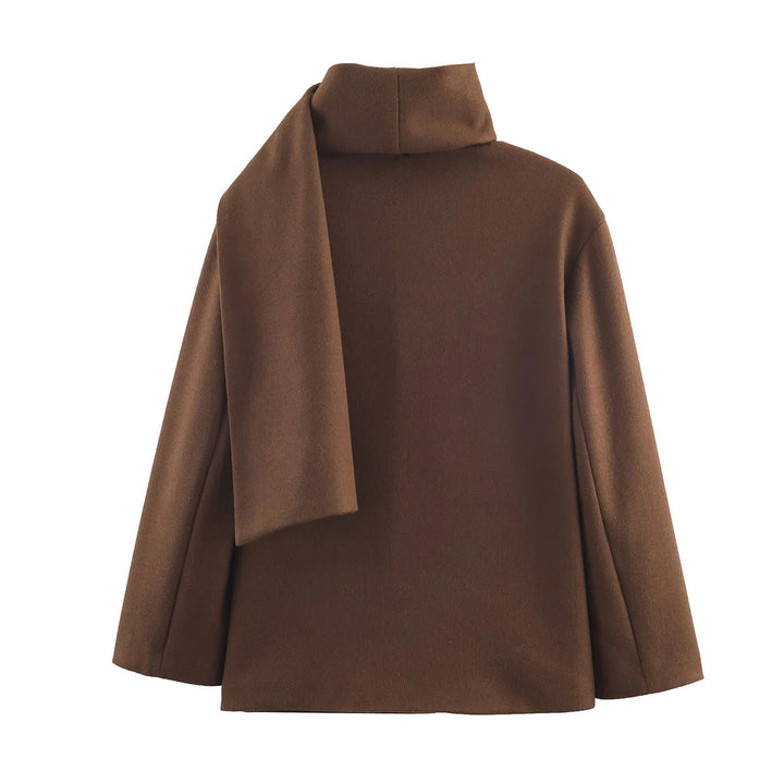 Dam boxy jacka i ullblandning med voluminous tube krage och patch front pocket