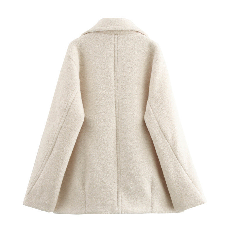 Dam Kort Double-Breasted Ull Blend Peacoat med Wide Lapels