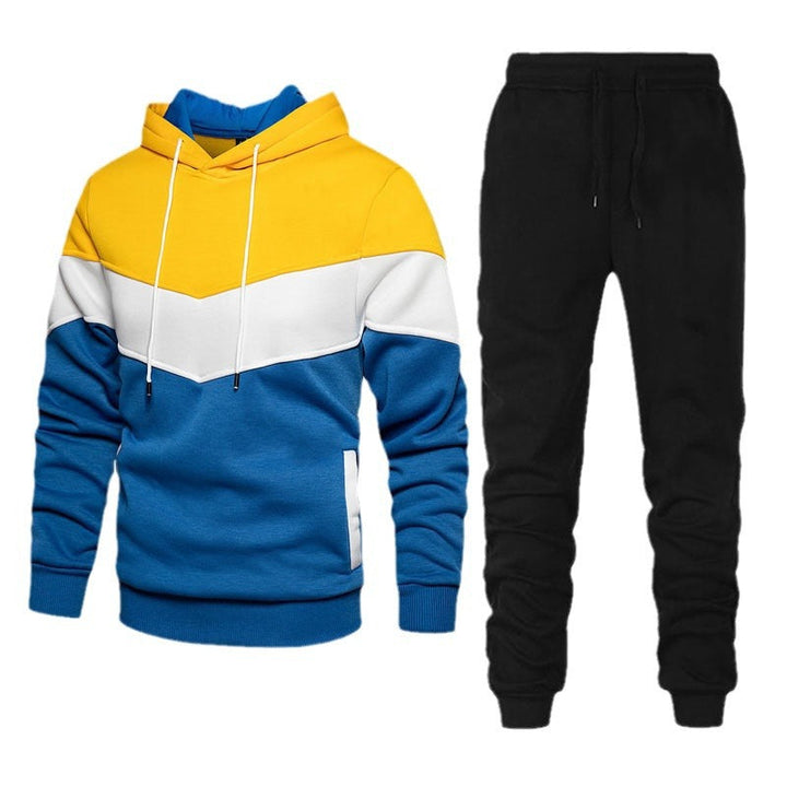 Herr Two-Tone Luvtröja Jogging Set med Känguruficka, Tapered Jogging Byxor och Dubbel-Layered Huva