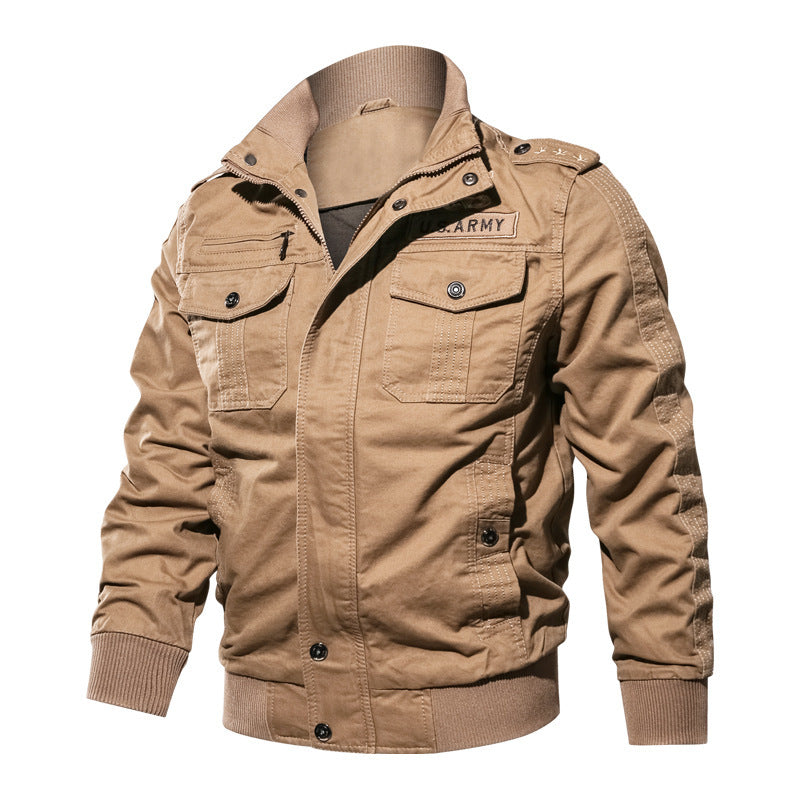 Herr Short Blouson Canvas Fältjacka med Axel Epaulettes, Bröst Lock Fickor, och Ribbad Fåll