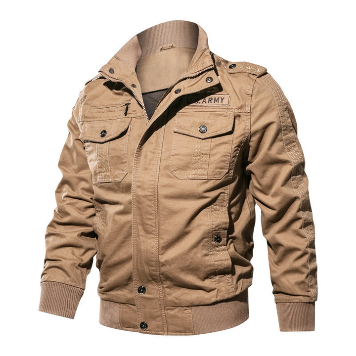 Herr Short Blouson Canvas Fältjacka med Axel Epaulettes, Bröst Lock Fickor, och Ribbad Fåll