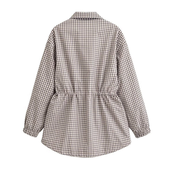 Dam Rutig Övergångsjacka med Drawstring Waist och Lock Fickor