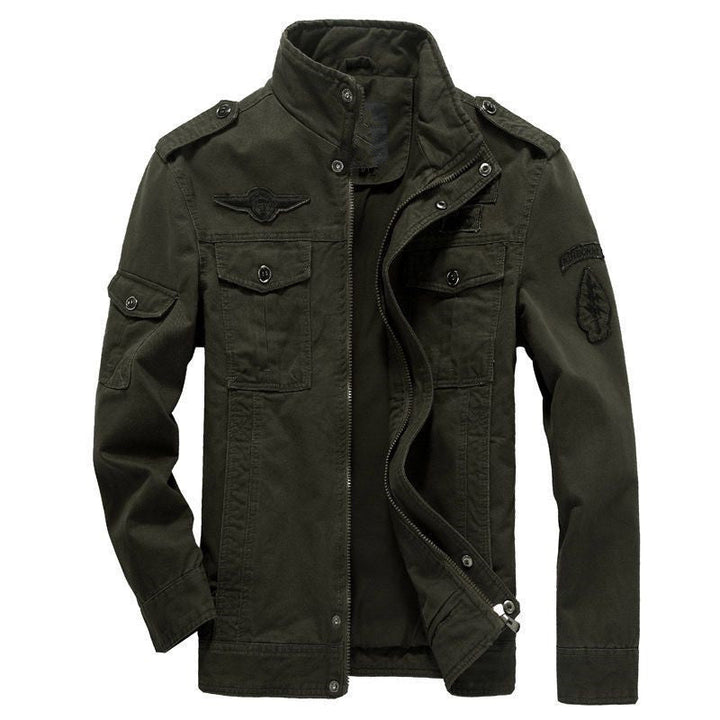 Herr lätt Canvas funktionsjacka i Militär Look med ståkrage, Epaulettes och Bröst fickor med lock