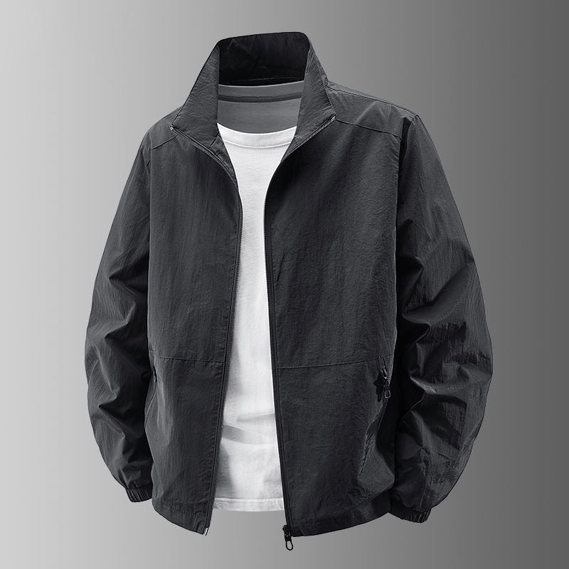 Herr Ultra-lätt urban Windbreaker med ståkrage, tvåvägs Dragkedja och elastiska muddar