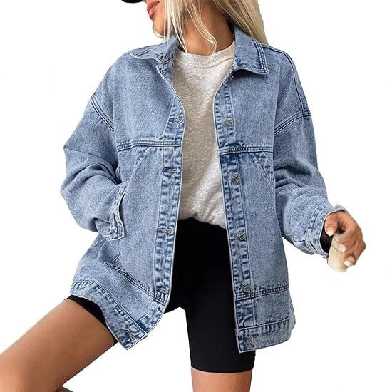 Dam oversize jeans jacka med boxig skärning och Distinctive Stitching detaljer