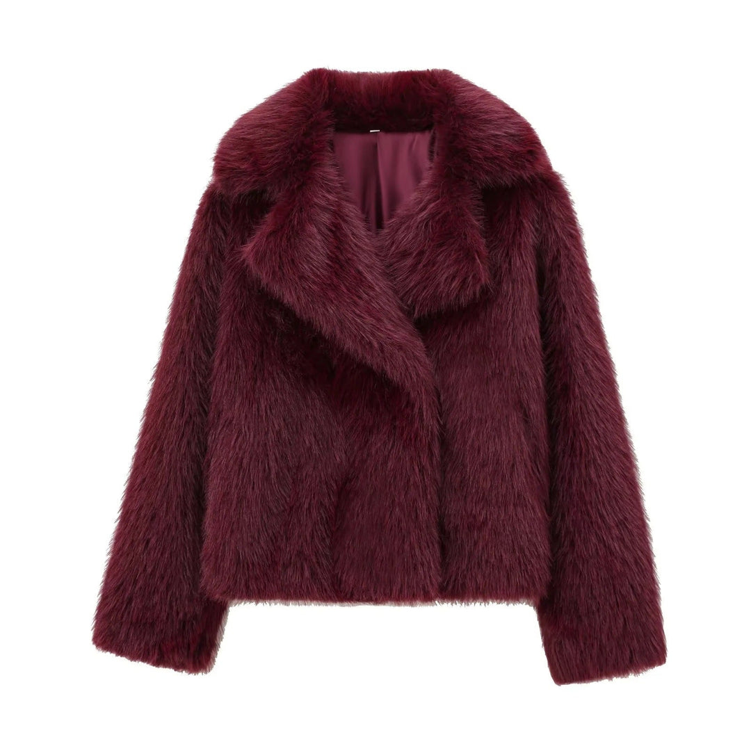 Dam 100+ Kort Faux Fur Jacka med Lapel Krage, Mjuk Teddy Fur och Dold Tryckknapp Knapp Knäppning