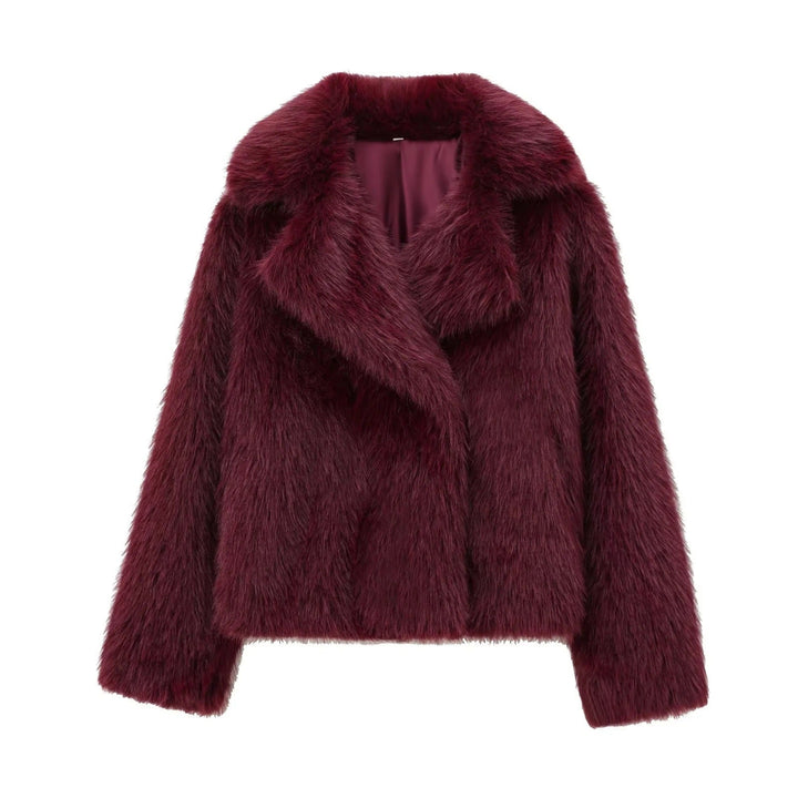 Dam 100+ Kort Faux Fur Jacka med Lapel Krage, Mjuk Teddy Fur och Dold Tryckknapp Knapp Knäppning