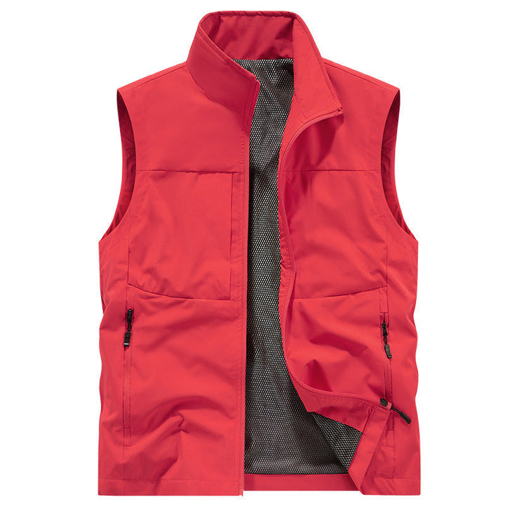 Herr Multifunctional Utomhus Väst med Vindskyddande Microfiber, Mesh Inre Foder och Dold Zip Fickor