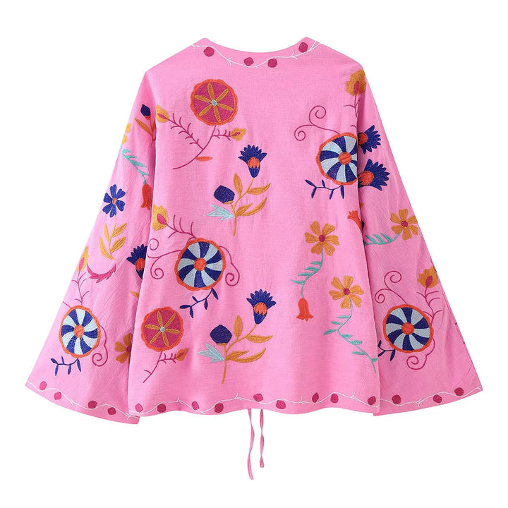 Dam lätt embroidered bomull kimono jacka i Boho stil med tie bälte
