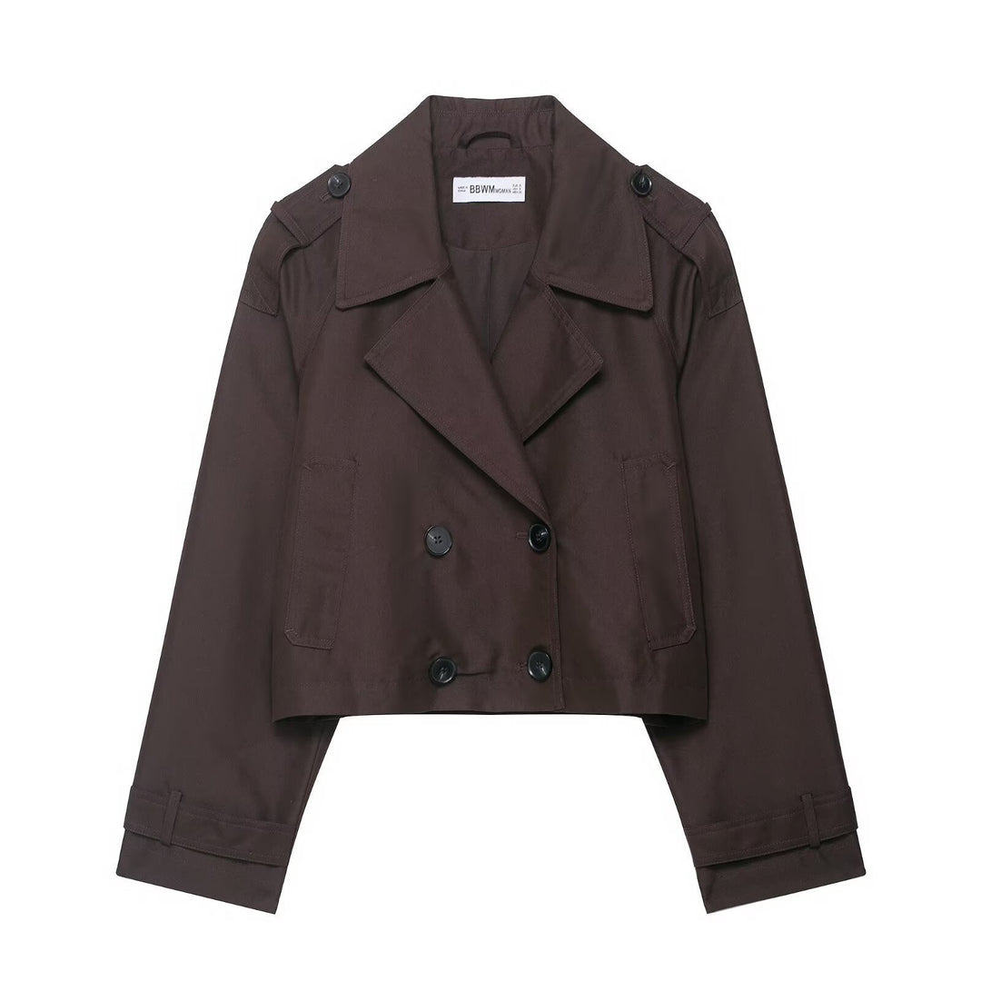 Dam kort Double-Breasted trenchcoat med Epaulettes, vid Lapels och justerbar ärm Straps