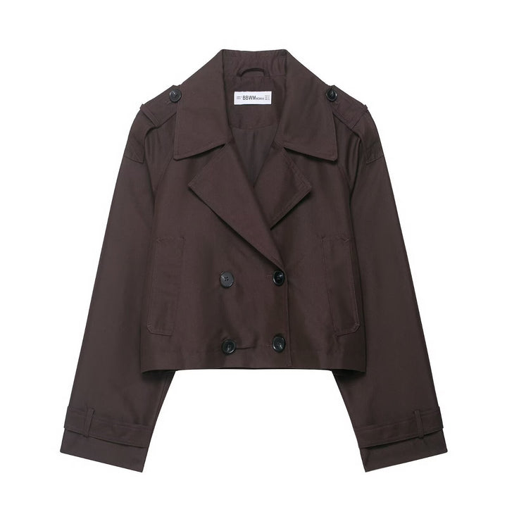 Dam kort Double-Breasted trenchcoat med Epaulettes, vid Lapels och justerbar ärm Straps