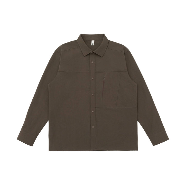 Unisex Oversized Skjorta Jacka i Utility Stil med Concealed Tryckknappsslå och Diagonal Dragkedja Ficka