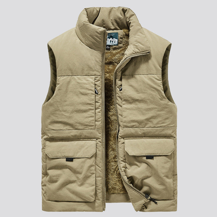 Herr Vadderad Sleeveless Utility Quiltad Väst med Teddyfoder och Large Lock Fickor