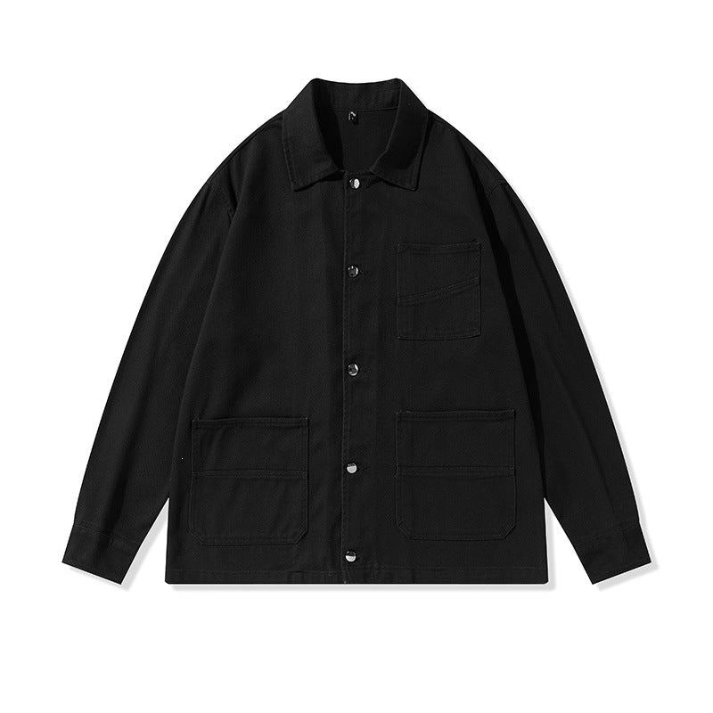 Unisex Oversize Work Jacka i Skjortjacka Stil Tillverkad av Canvas med Patch Fickor