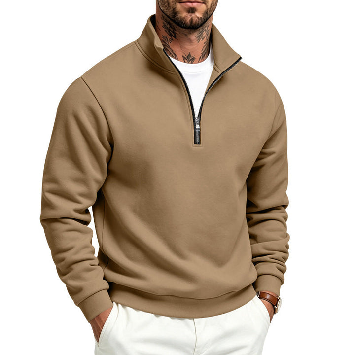Herr Halv Dragkedja College-Tröja med Turtleneck och Mjuk Fleece Inner Side