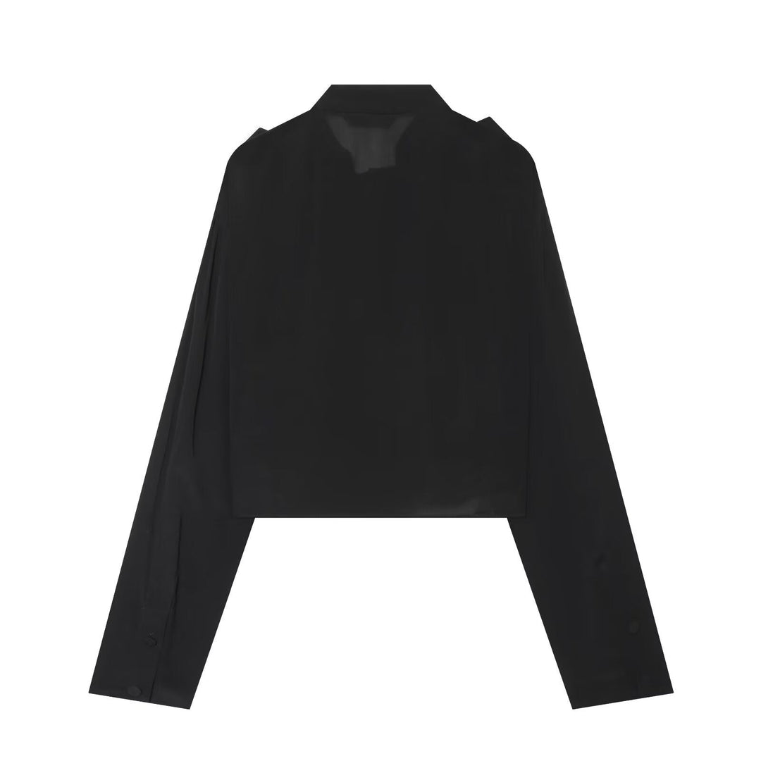 Dam Kort Jacka med Layered Ruffles, Stå Krage och Dold Knapp Knäppning