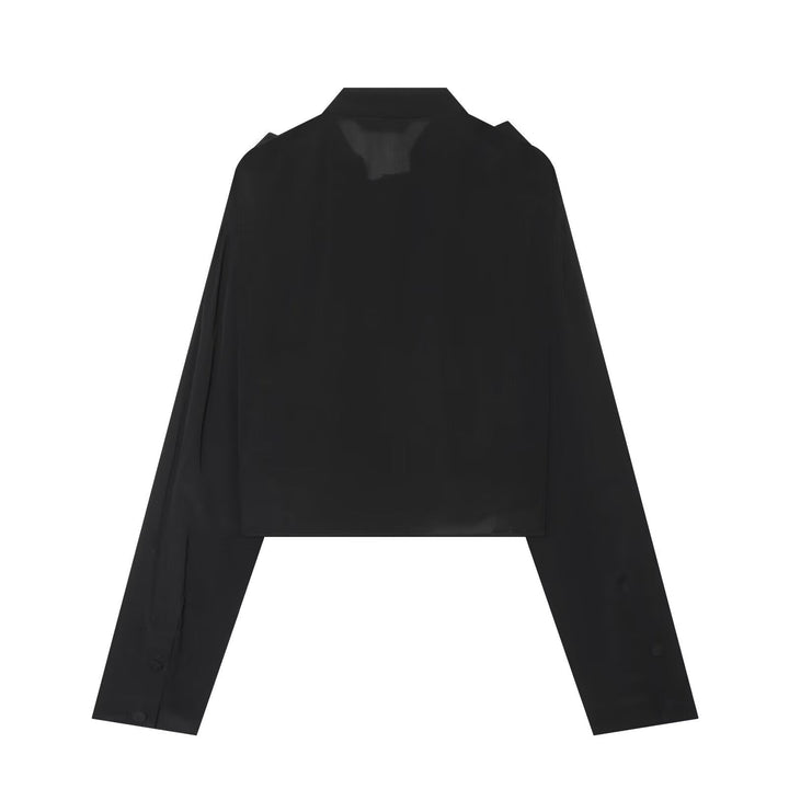 Dam Kort Jacka med Layered Ruffles, Stå Krage och Dold Knapp Knäppning